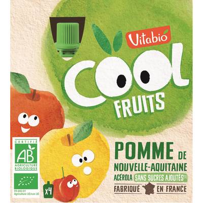 Vitabio - Cool Fruits Pomme, Acérola Bio - Purée de Fruits en gourde, 4x90g