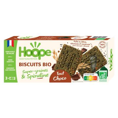 Hoope 12 Biscuits en-cas Cacao Bio Super Graines et Spiruline, 160g