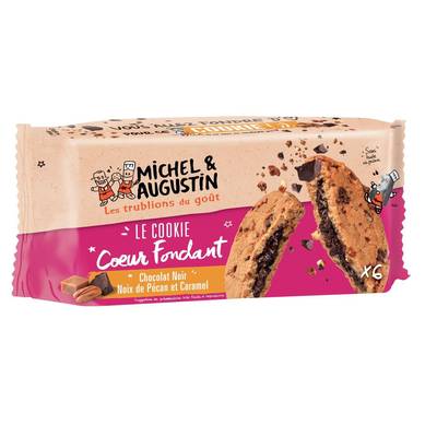 Michel et Augustin Super cookies coeur fondant au chocolat noir, noix de pécan et caramel, 180g