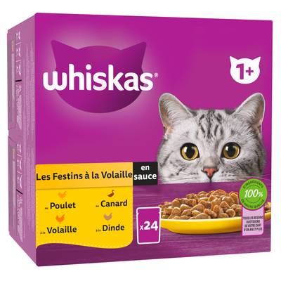 Whiskas Sachets Festins de Volaille en sauce 4 variétés pour Chaton, 24x85g