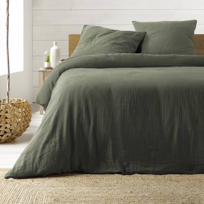 Douceur D Interieur Parure en gaze kaki, 260 x 240 cm 3 pièces