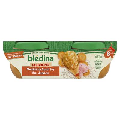Blédina - Mes Moulinés Carotte, Riz, Jambon Bol Bébé Dès 8 mois, 2x200g
