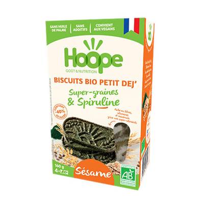 Hoope Biscuits Pti-Déj Super Graines et Spiruline - Sésame Bio, 160g