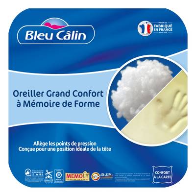 Bleu calin Oreiller Mémoire de Forme MEMOFILL, 60 x 60 cm