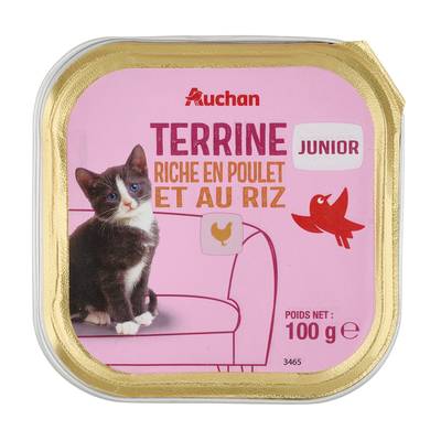 Auchan Barquette Terrine riche en poulet et riz pour chaton, 100g
