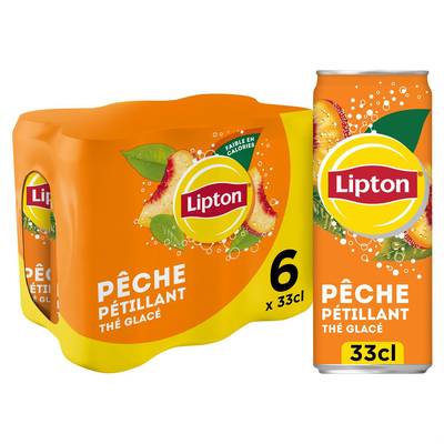 Lipton Boisson gazeuse à base de thé saveur pêche, 6x33cl