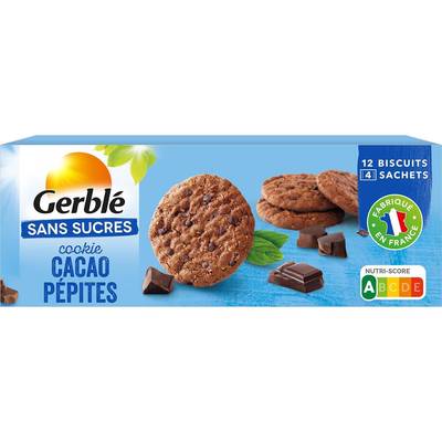 Gerblé Sans Sucres 12 Cookies Cacao Pépites de Chocolat Sans Sucres, 130g