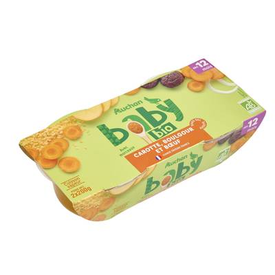 Auchan Baby Bio Carotte boulgour et boeuf Bio Bol bébé dès 12 mois, 2x200g