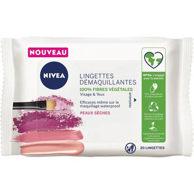 Nivea Lingettes démaquillantes visage et yeux peaux sèches, 20 lingettes