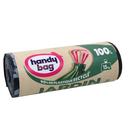 Handy Bag Sacs poubelle jardin 100L à poignées coulissantes, 10 sacs de 100L