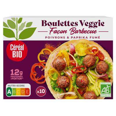 Céréal Bio 10 Boulettes Veggie façon barbecue Poivrons et Paprika Fumé Bio, 175g