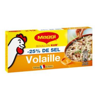 Maggi Bouillon Kub volaille réduit en sel de -25% - 12 Cubes, 12x10g