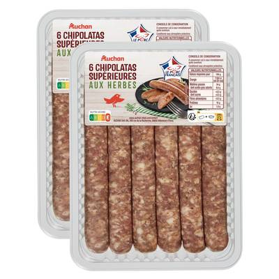 Auchan Chipolatas Supérieures aux Herbes, Lot de 2x330g
