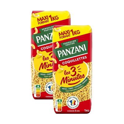 Panzani Pâtes Coquillettes cuisson rapide, Lot de 2x1kg