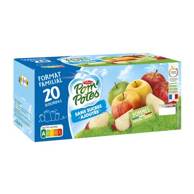 Pom Potes Pomme Nature sans sucres ajoutés, Format familial, 20 gourdes de 90g