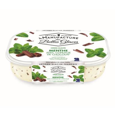 La Manufacture des Belles Glaces Crème glacée menthe avec copeaux de chocolat, 488g