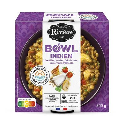 Maison Rivière Bowl Indien - Lentilles, Poulet, Lait de coco, épices Tikka Massala, 300g