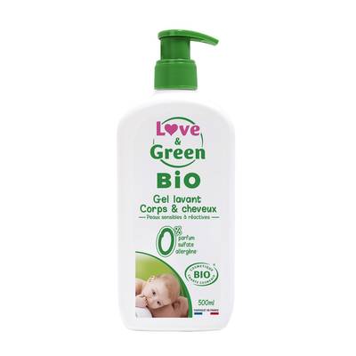 Love & Green Gel corps et cheveux bébé Bio, 400ml