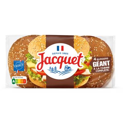 Jacquet Pain Burger Géant à la Farine Complete, 4 buns - 350g