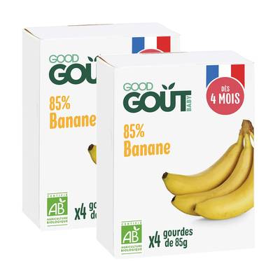 Good Goût Banane Bio Gourde Bébé Dès 4 mois, Lot de 2x4x35g