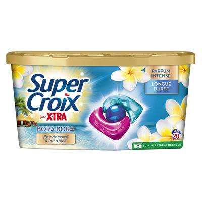 Super Croix Lessive Capsules Bora Bora Fleurs de Monoï et Lait d'Aloe, 28 capsules