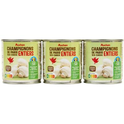 Auchan Champignons de Paris entiers 1er choix, 3x115g