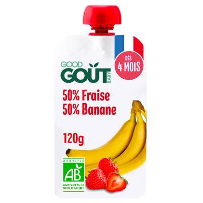 Good Goût Fraise Banane Bio Gourde Bébé Dès 4 mois, 120g