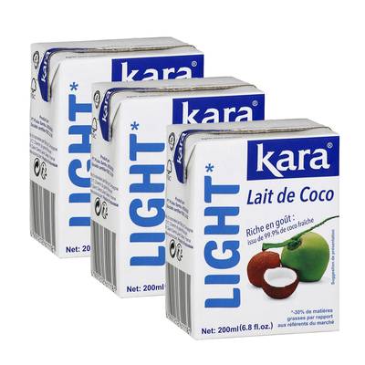 Kara Lait de coco allégé en matières grasses, Lot de 3x20cl