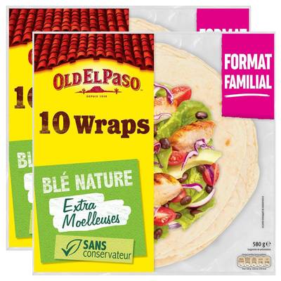 Old el Paso 10 Wraps de Blé Nature - Format familial, Lot de 2x580g