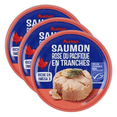 Auchan Saumon sans arêtes au naturel MSC, Lot de 3x112g