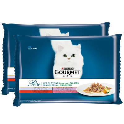 Purina - Gourmet Perle Sachets en Sauce Filettines avec des Légumes 4 variétés pour chat, Lot de 2x4x85g