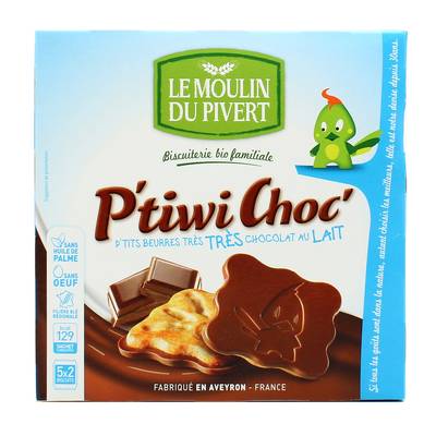 Le Moulin du Pivert Biscuit bio au chocolat au lait - P'tiwi Choc', 125g