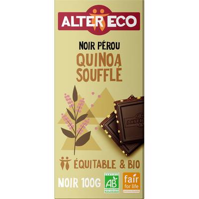 Alter Eco - Commerce Equitable Chocolat noir Quinoa Soufflé 60% Cacao Bio du Pérou, 100g
