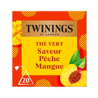 Twinings Thé vert saveur Pêche Mangue, 20 sachets