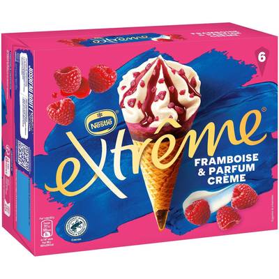 Extrême Cônes Framboise et Crème, 6 cônes - 417g