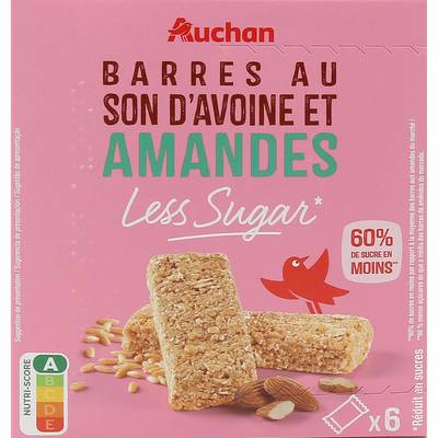 Auchan Less Sugar Barres au son d'Avoine et amandes, 6  barres