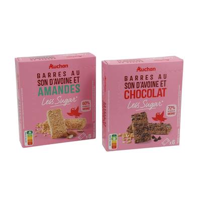 Auchan Less Sugar Barres au son d'Avoine et amandes, 6  barres