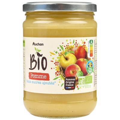 Auchan BIO Purée de pomme sans sucres ajoutés en bocal bio, 580g
