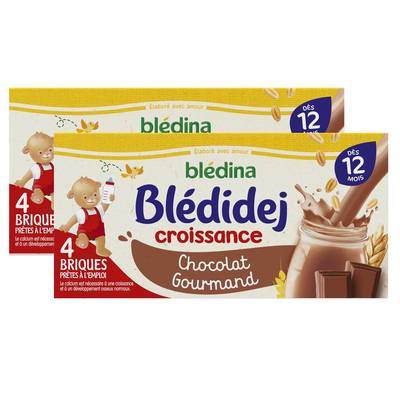 Blédina - Blédi'dej Céréales Lactées Chocolat Brique Bébé Dès 12 mois, Lot de 2x4x25cl