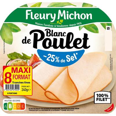 Fleury Michon Blanc de Poulet -25% de sel*, 8 tranches - 240g
