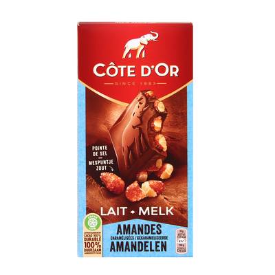 Côte d'Or Chocolat au lait pointe de sel et aux amandes caramélisées, 180g