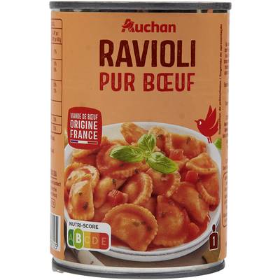 Auchan Ravioli pur boeuf viande bovine origine France, 400g