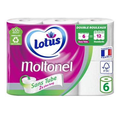 Moltonel Papier toilette sans tube 2 fois plus long, 6  rouleaux