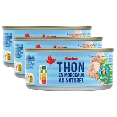Auchan Thon en morceaux au naturel, Lot de 3x112g