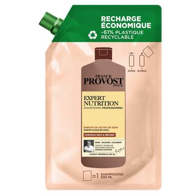 Franck Provost Recharge Shampoing Expert Nutrition Karité & Huile de Coco, 500ml