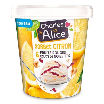 Charles et Alice Sorbet citron fruits rouges éclats de noisettes, 310g