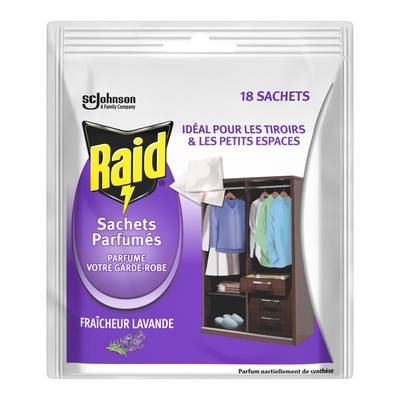 Raid Insecticide Sachet Parfumé à la Lavande pour Garde de Robe, 18 sachets