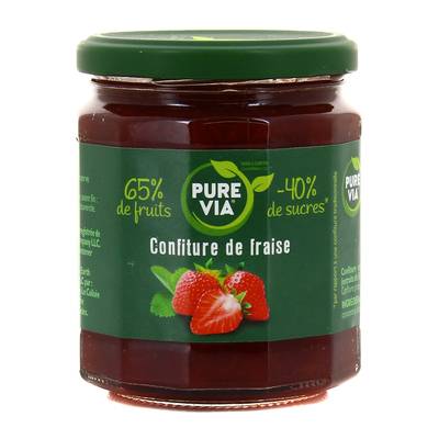 Pure Via Confiture de fraise 65% de fruits et -40% de sucre, 300g