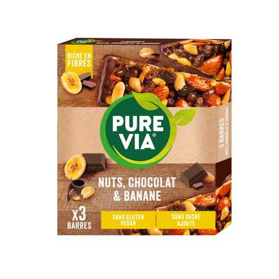 Pure Via Barre Céréale aux Noix Chocolat Banane, 3x35g