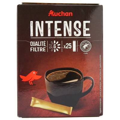 Auchan Café soluble qualité filtre en stick intensité 6, 25 sticks
